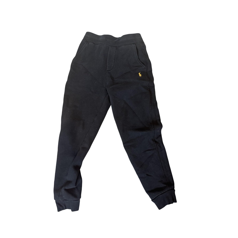 Polo Ralph Lauren Pants Boys 8 Black Fleece Joggers Sweat Ankle Plaid Pocket‎